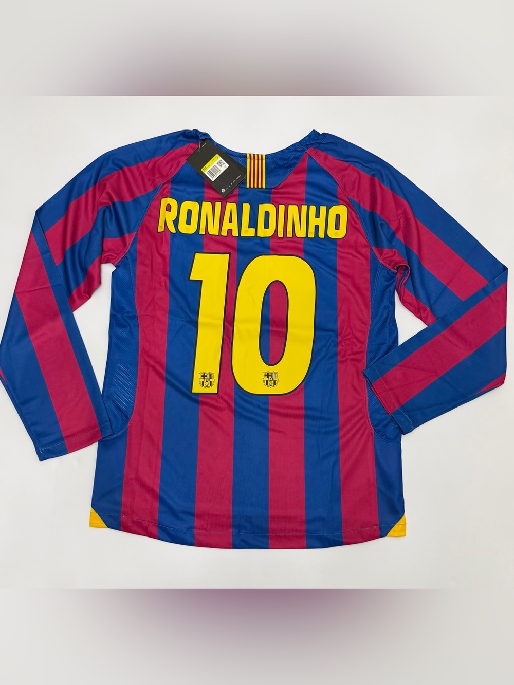 Men’s Long Sleeve Ronaldinho #10 Barcelona Home Jersey